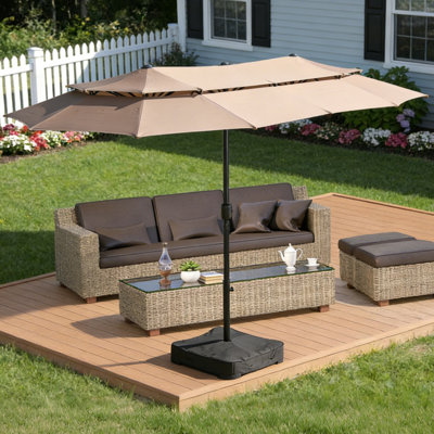 15 Ft. Double Sided Rectangular Double Layer Outdoor Patio Market Umbrella With Crank Lift & Included Base