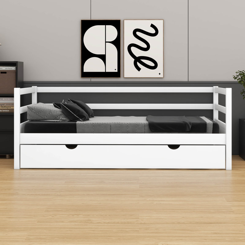 Twin Size Daybed With Trundle Frame Set – Ideal For Small Rooms/Guesthouses, White