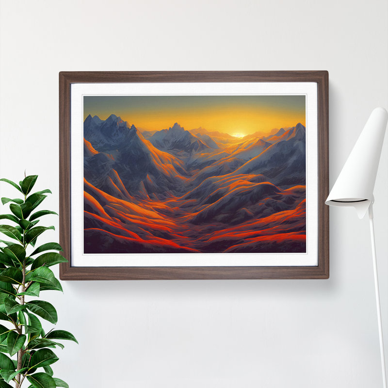 A Mountain Sunrise - Single Picture Frame Print, Walnut Framed, 46cm H x 64cm W x 2cm D