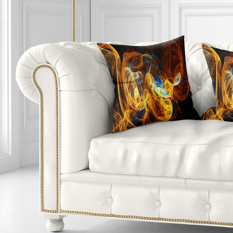 Fractal Smoke Texture - coussin abstrait imprimé orange, 16 po x 1 po, Coussin décoratif