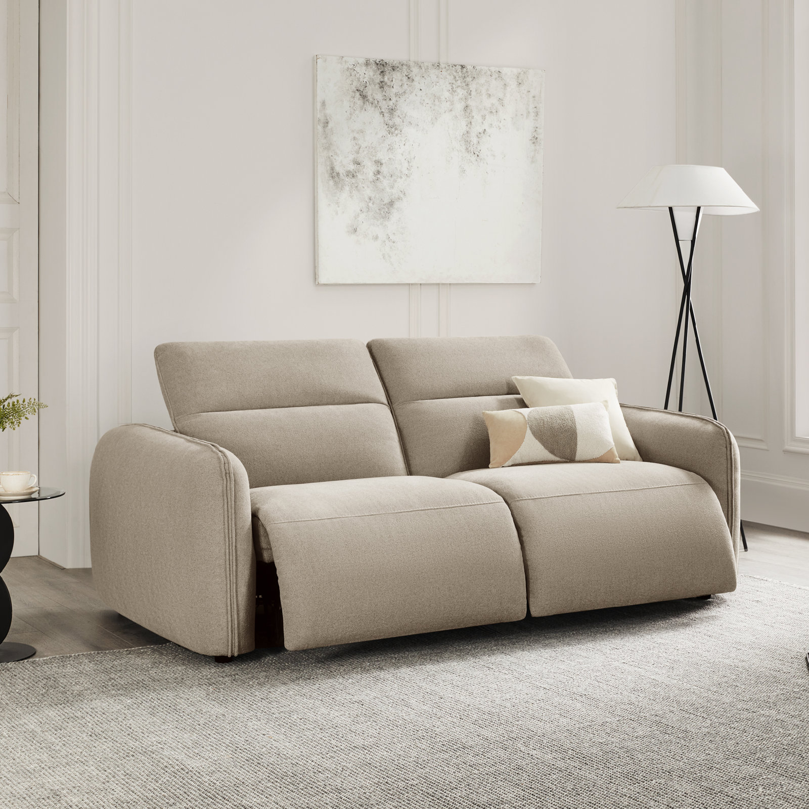Bayne Reclining Upholstered Sofa, Elite Sand Chenille