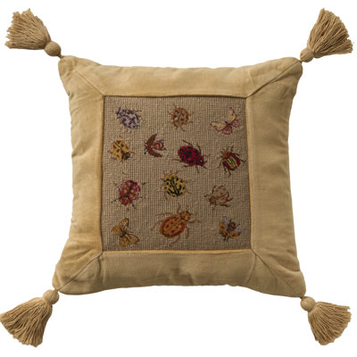 Mina Victory Vintage Pillow Insects 15" x 15" Beige Indoor Throw Pillow