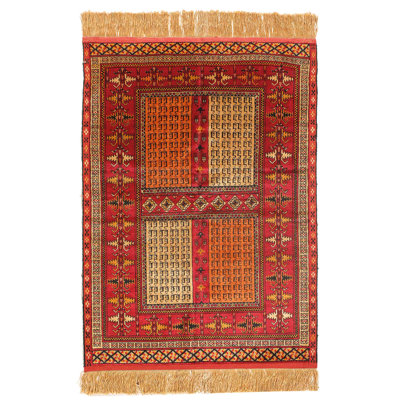 Tapis Quchan en soie noué à la main double face 2 pi 4 po x 3 pi 4 po