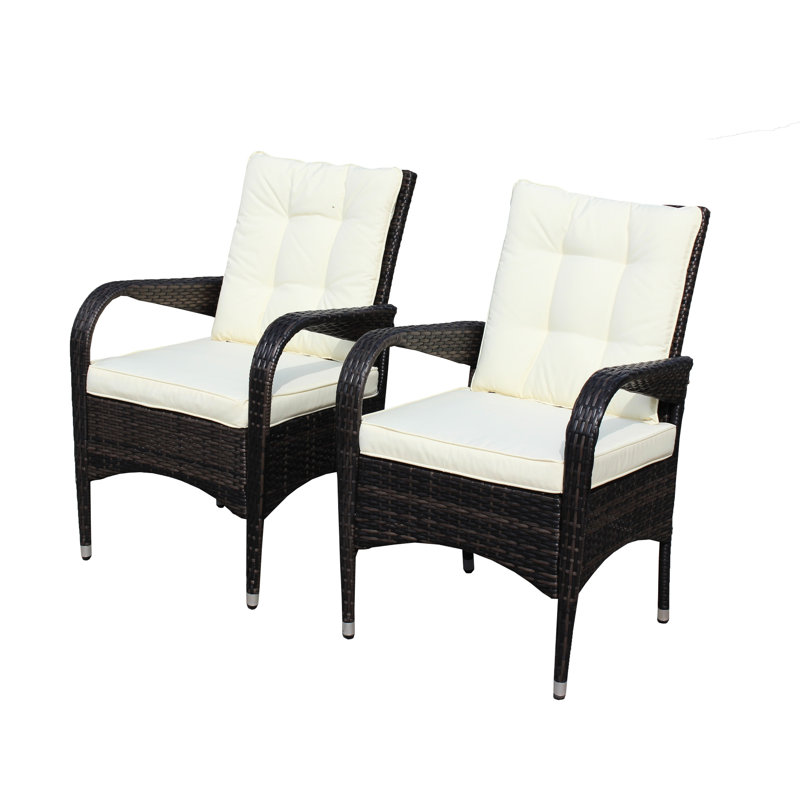 2 Dining Chairs With Cushions  Beige  - Elegant Patio Seating Group Made From Pe , Steel, , Fabric, Sponge Protected Adverse Weather Conditions Contemporary Outdoor Chair Composition