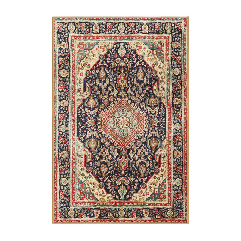 Tapis rouge/brun/bleu traditionnel Harb, Rectangle 3 pi x 5 pi