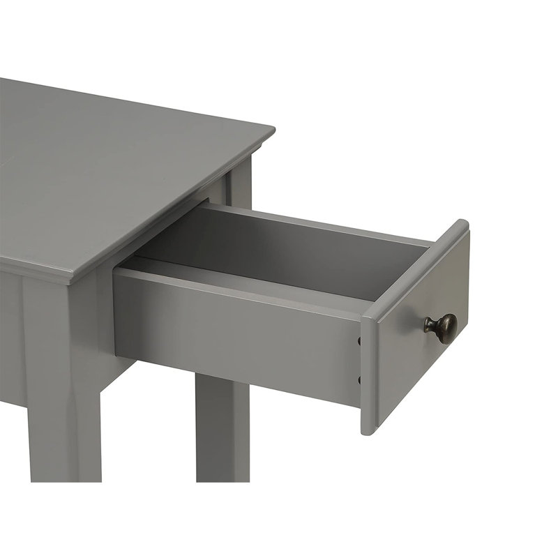 Table d'appoint rectangulaire en gris, tiroir et tablette, butoir pour la maison avec rangement à une tablette, espaces de mesure