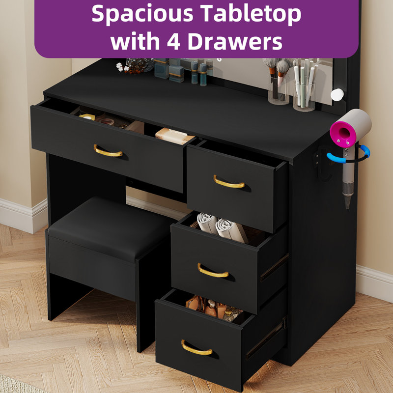 Makeup Vanity With LED Mirror, Black