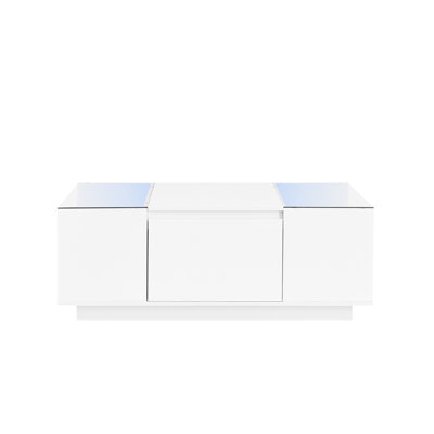 Table basse moderne à DEL avec plateau en verre, table centrale haute brillance avec rangement caché et contrôle Bluetooth, pièce décorative élégante pour le salon
