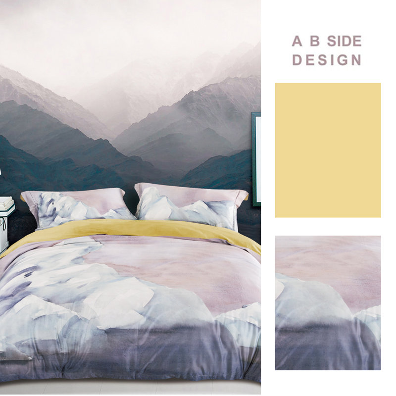 Lunaria Anyston Gray/Pink Long-staple Cotton Duvet Cover Set, Queen Duvet Cover + 2 Queen Shams