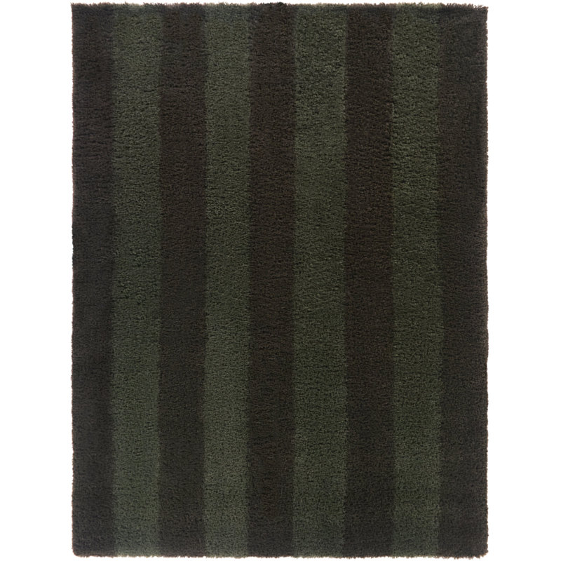 Alyzia Green Modern Stripe Shag Area Rug, Rectangle 7'10" x 10'