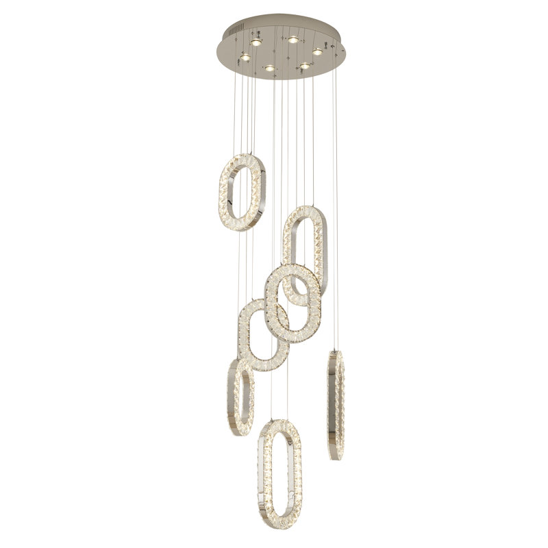 Lustre suspendu moderne en cristal à DEL, Chrome