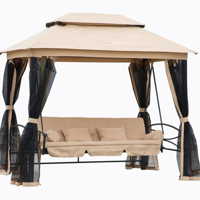 3-Seat Patio Swing Chair, Outdoor Gazebo Swing, Double Tier Canopy, Beige -  BOSTINS, TY0805HB-W2225S00004