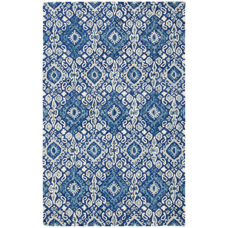 Tapis bleu marine en laine touffeté à la main Vahakn, Rectangle 5 pi x 8 pi