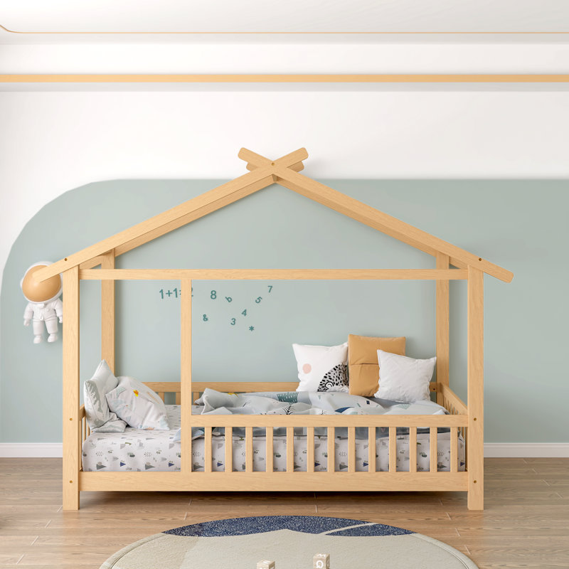 Andry Solid Wood Canopy Bed Kids Bed, Natural Wood, Twin