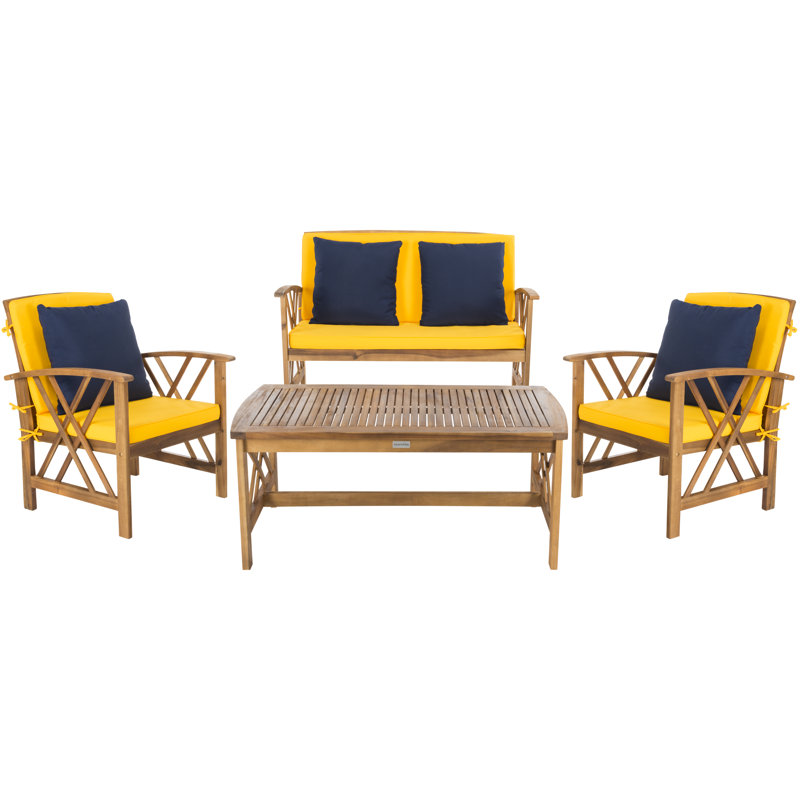 Calhoun 4 Piece Sofa Seating Group with Cushions, Yellow/Navy, Navy
