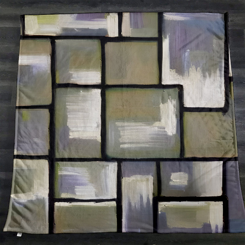 Throw Blanket, 68" W x 80" L, Geometric Shapes/Abstract, Gray/Tan/Purple