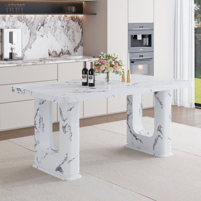 64.5" Faux Marble/Wood Dining Table with Glass Decor for Kitchen Living Room by Ivy Bronx