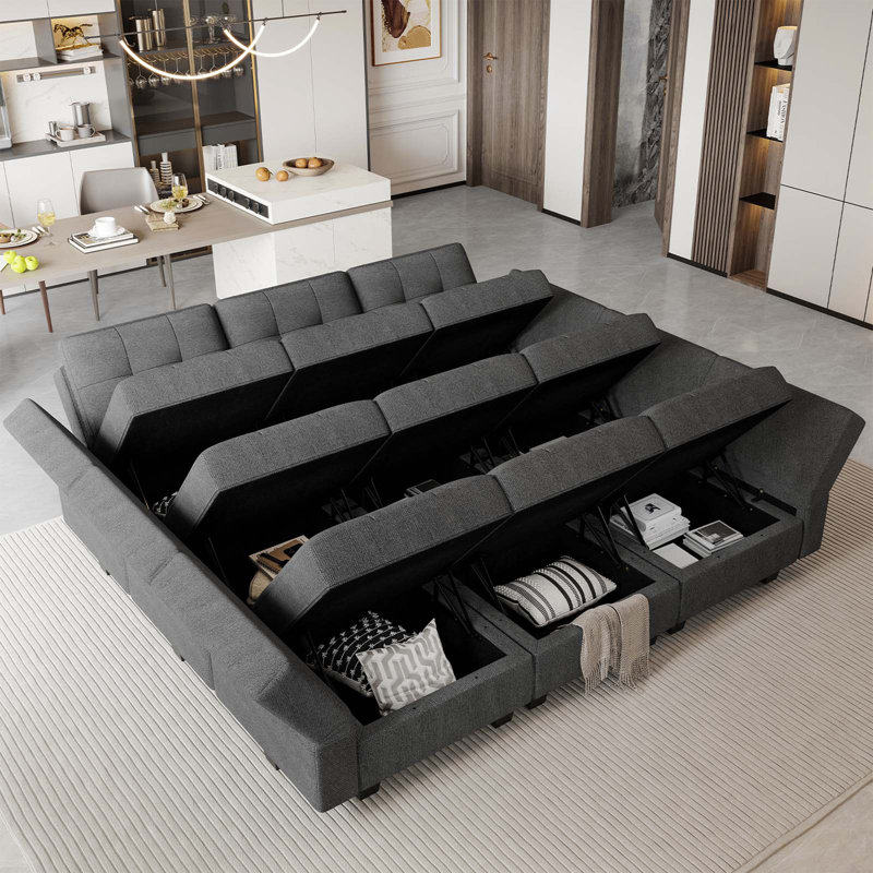 Clearance-Buckleton 9 - Piece Velvet Upholstered Sectional Sofa Bed Convertible Modular Sofa Living room Storage Couch, 9 Single Storage Seat