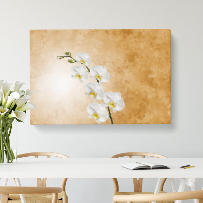 White Orchid Flowers - Wrapped Canvas Print, 60cm H x 91cm W x 3cm D