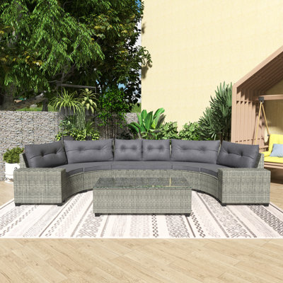 136.2‘’Wicker Outdoor Patio Sofa  With Rattan Sofa Lounger With Rectangular Coffee Table