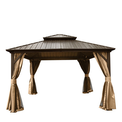 Pavillon de jardin 12 pi x 12 pi avec aluminium et acier galvanisé, offrant un espace extérieur sécuritaire - aluminium double toit en acier brun de 12 pi x, pour un cadre luxueux