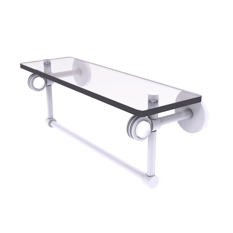Tablette en verre avec barre à serviettes Margolis, Blanc mat, H 6,2 po x l 16 po x P 5,65 po