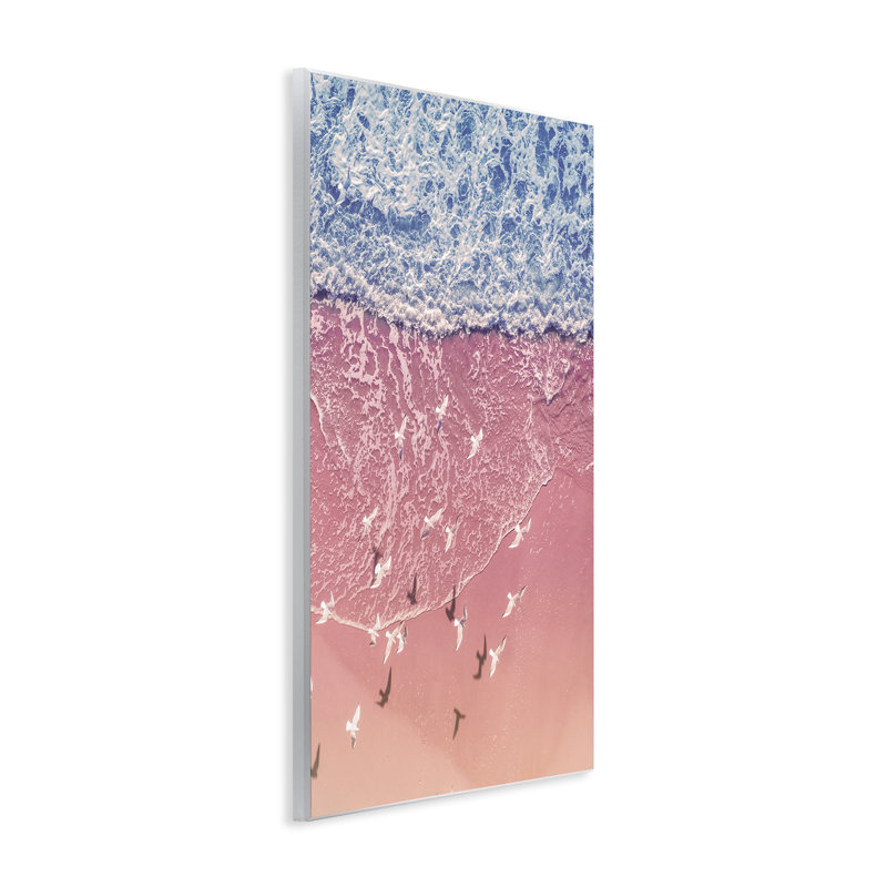 Art mural, "Mouettes aériennes sur la plage" par Nataly White, H 19 po x l 13 po
