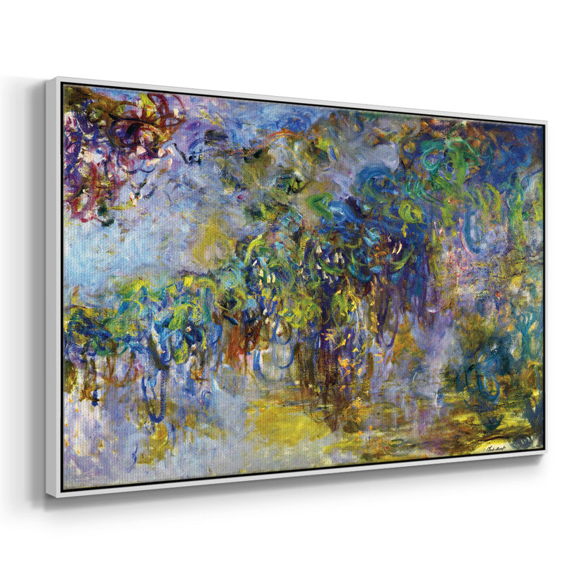 «Wisteria [2]», reproduction encadrée sur toile par Claude Monet, H 25 po x l 37 po x P 2 po, Blanc