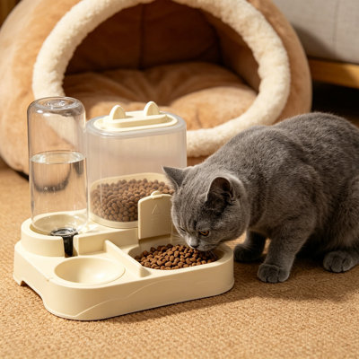 Distributeur d'eau et de nourriture automatique pour animaux 2 en 1, 8,46 x 7,68 x 6,69 pouces, jaune