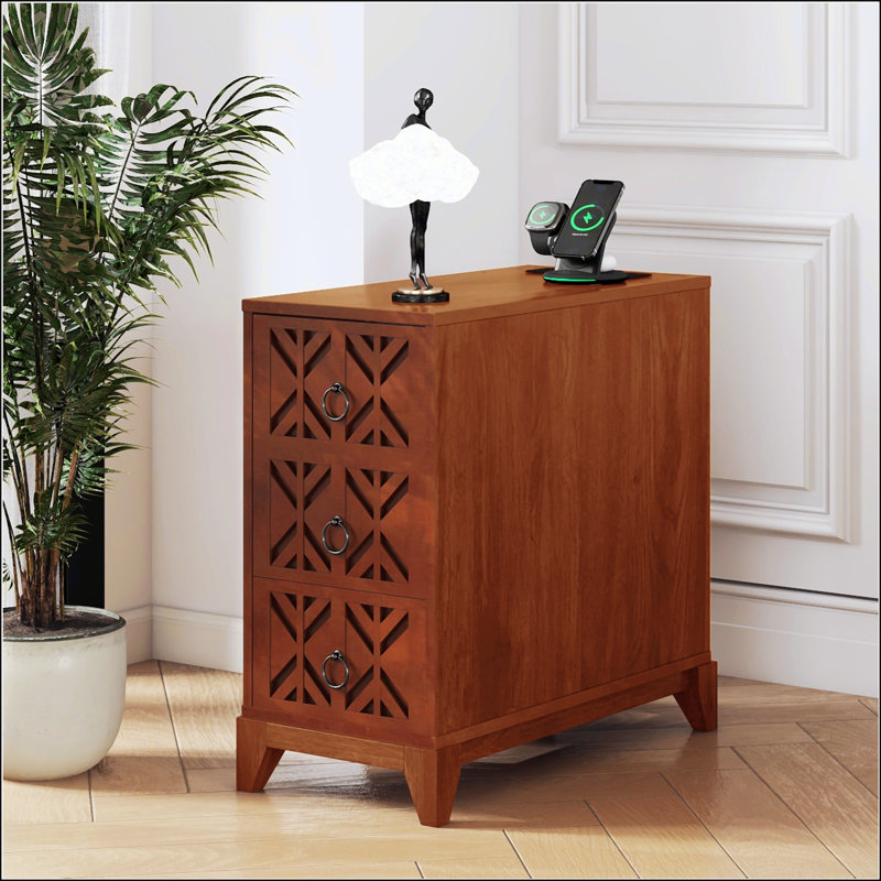 Table de bout avec 3 tiroirs, Blanc