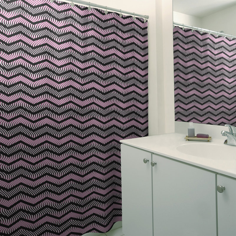Rideau de douche simple à chevrons ondulés, Noir / Rose