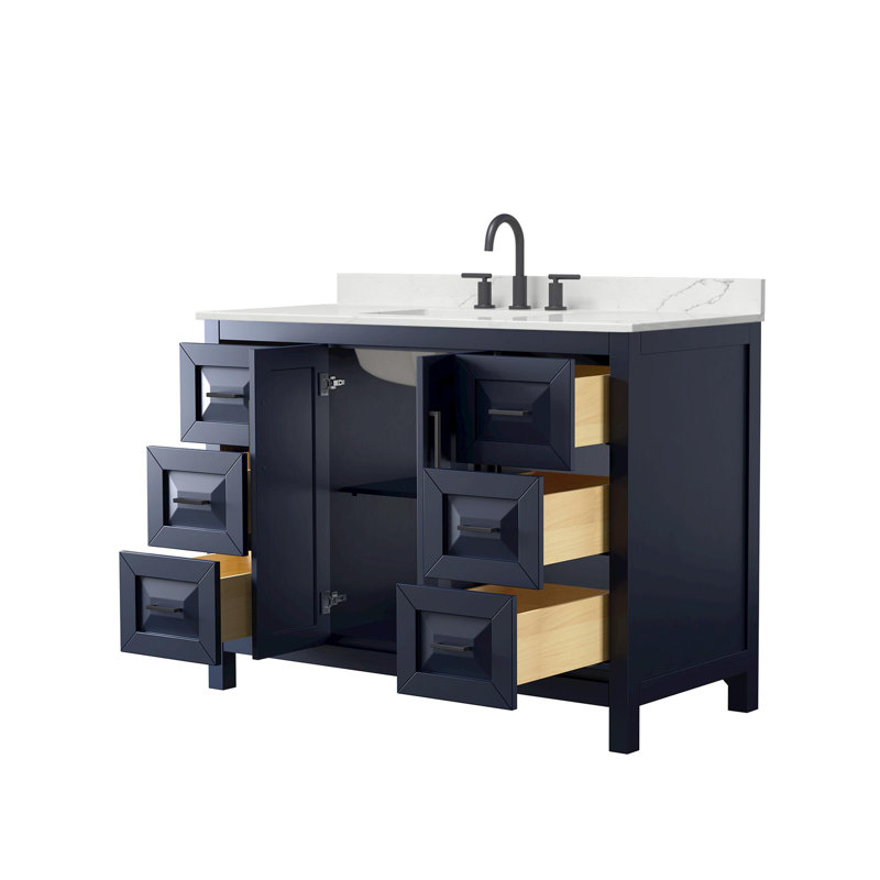Daria 48'' W Vanity, White Quartz, Blue, Matte Black