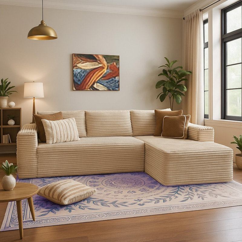 Boneless COMHOMA 105” Modular Sectional Sofa With Deep Seat,Cloud Upholstered L-Shape Couch Wide Arms Corduroy Fabric High-Density Foam Chaise Lounge For Living Room No Assembly Required