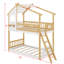 Lit superposé simple au-dessus de simple avec toit, fenêtre et échelle, lit superposé en bois pour enfants