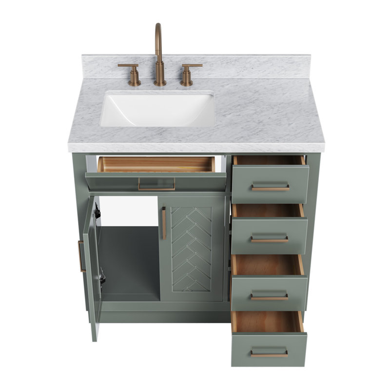 ARIEL HEPBURN 37 IN RIGHT OFFSET RECTANGULAR SINK VANITY 1,5 IN, Rectangular, Left, Vintage Green