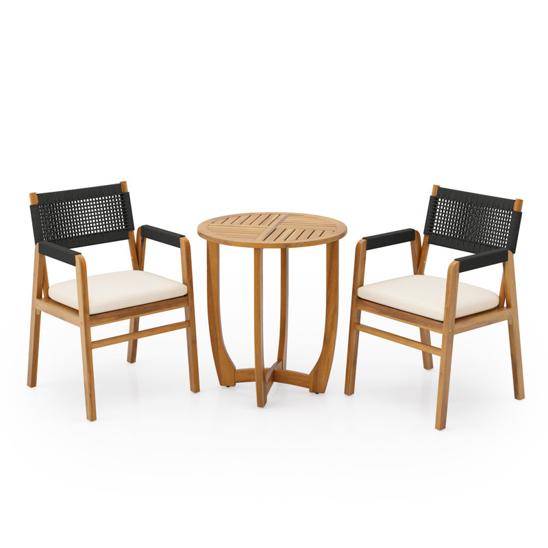 Outdoor Wood & Rope Bistro Set, Dark Grey