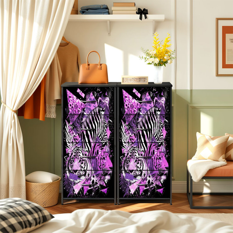Commode audacieuse pour la chambre à coucher avec 4 tiroirs de rangement Imprimé animal néon surréel