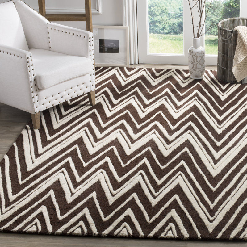 Tapis brun en laine touffeté à la main Sanyla, Rectangle 4 pi x 6 pi