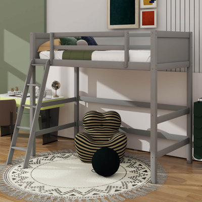 Solid Wood Twin Loft Bed With Built-In Climbing Ladder