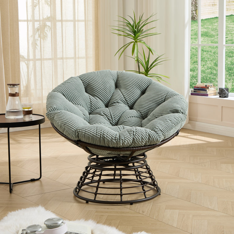 Outdoor 360° Swivel Rattan Chair With Cushion, Green