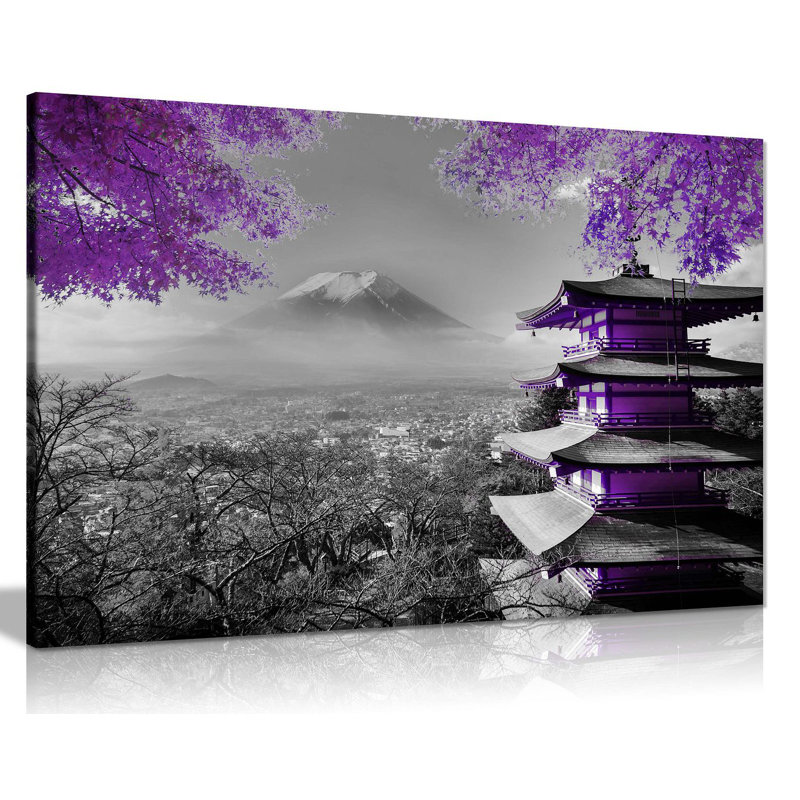 Japanese Temple In Autumn - Wrapped Canvas Print, 51cm H x 76cm W, Purple