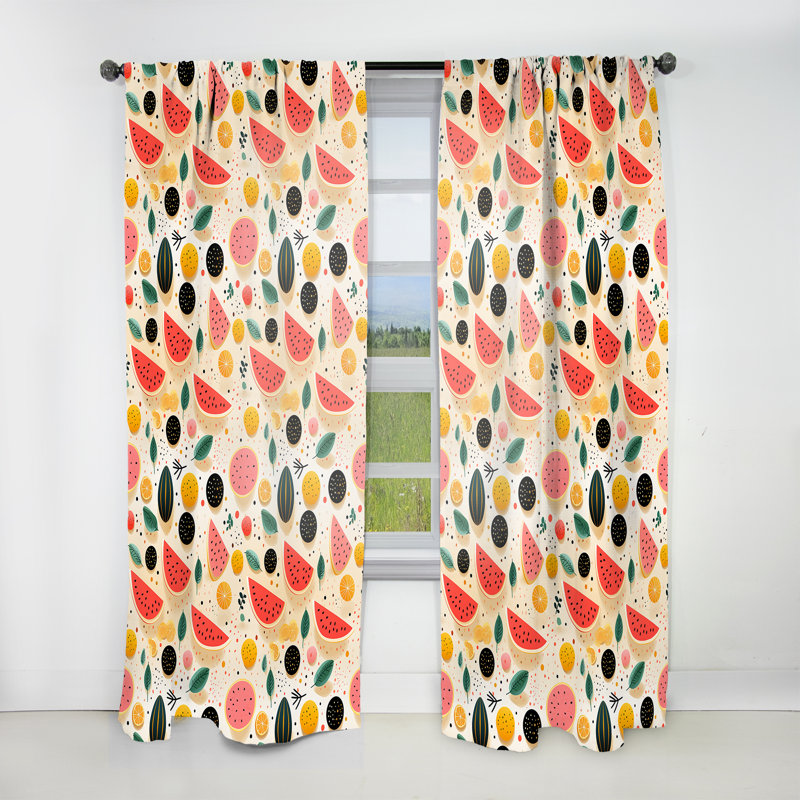 Mid-Century pastel fruits motif I - Rideau obscurcissant géométrique Mid-Century - 1 panneau, L 52 po x L 63 po