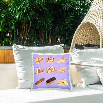 Coussin d'extérieur imprimé Bakery Goods on Purple Design par Melissa Wang