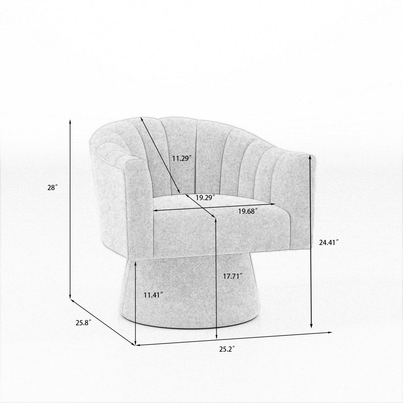Fauteuil demi-tonneau pivotant de 25,2 po Iryanna, Velours gris velours, 2