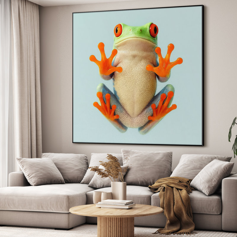Extra Large Wall Art Fabric Print - Frog Modern Animal Artwork Artwork Decor for Living Room or Bedroom - "Frame Assembly Required (Unfinished Frame)"