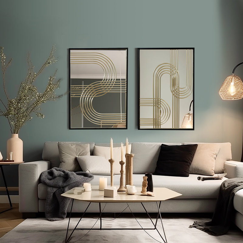 Art mural contemporain à miroir géométrique - ensemble de 2