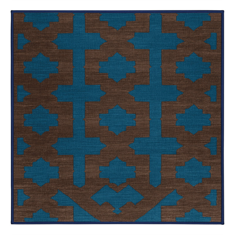 Tapis bleu en treillis lavable à la machine, Carré 4 pi