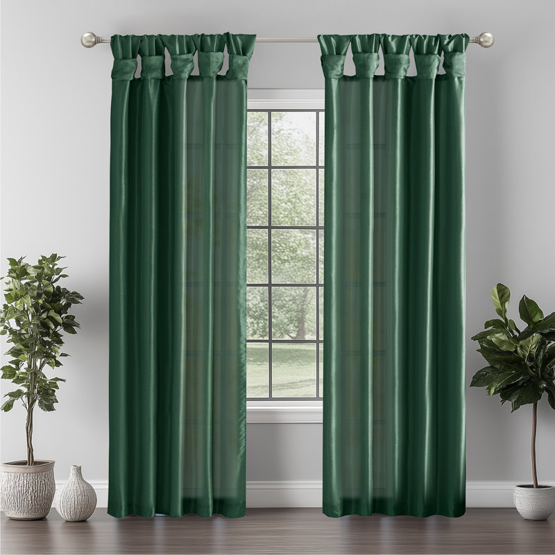 Karlita Faux Silk Room Darkening Twist Tab Single Curtain Panel, 50" W x 84" L, Green