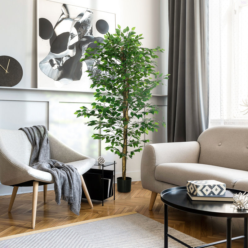 Ficus artificiel 6 pi avec pot, plante artificielle d'extérieur pour la décoration de salon de bureau à domicile