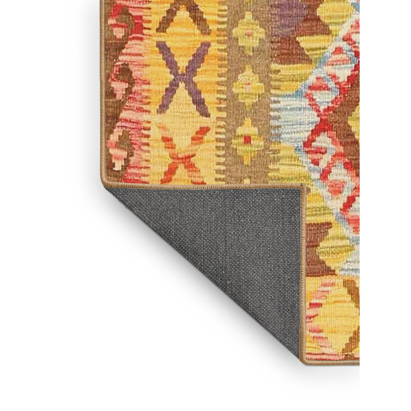 Tapis contemporain brun / jaune / rose, Rectangle 2 pi x 5 pi